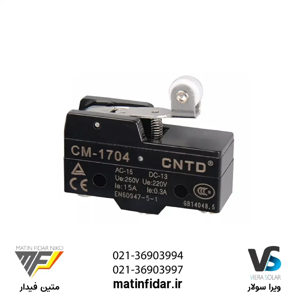 خرید میکرو سوئیچ اهرمی قرقره دار CNTD مدل CM-1704 از شرکت متین فیدار نیکو